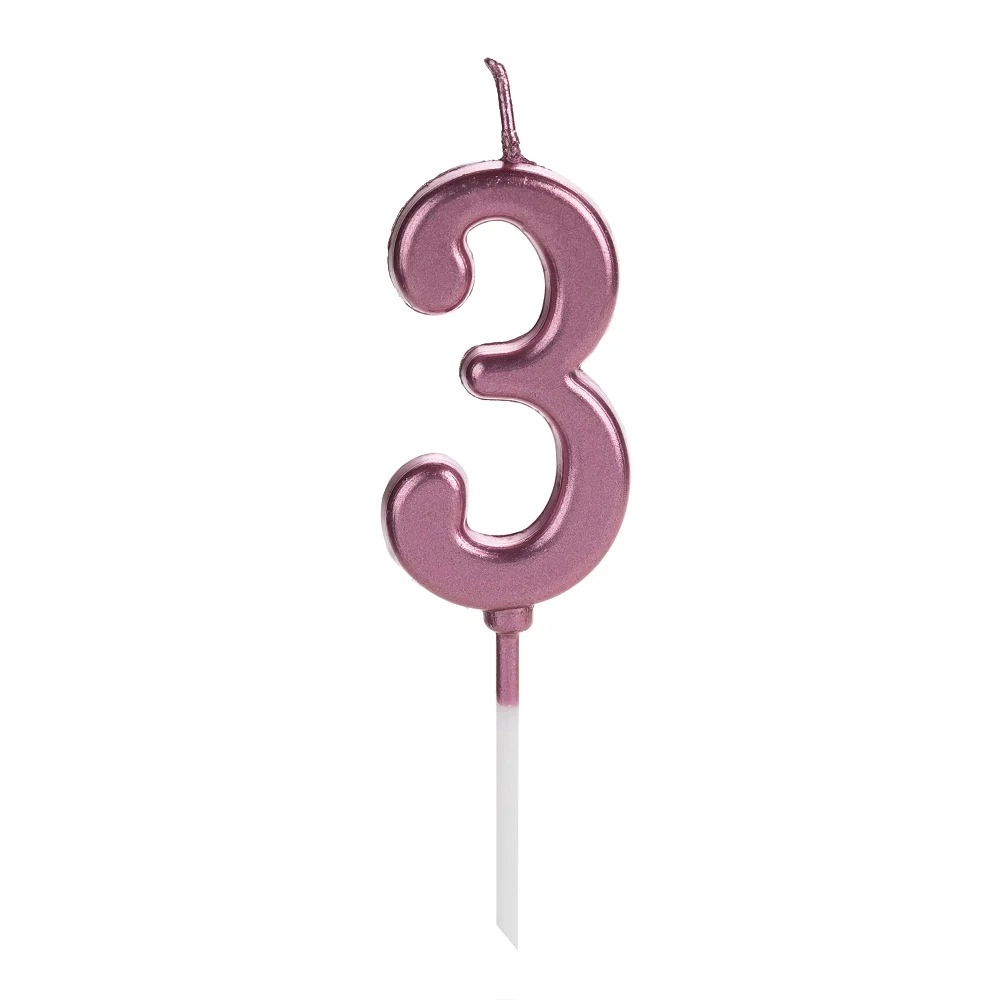 Vela Pick Metalizada Numero 3 Pink 01 Un.