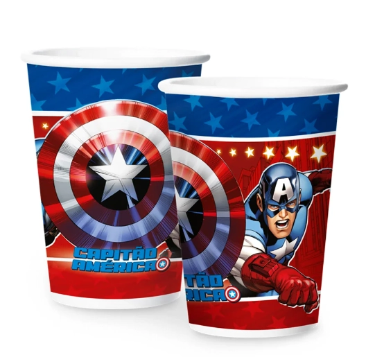 Copo Papel 180 Ml Capitao America Animacao 08 Un.