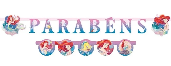 Faixa Decorativa Parabéns Tema Pequena Sereia Ariel Regina