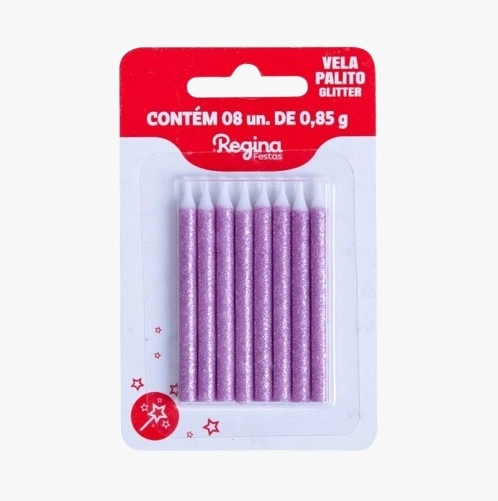 Vela Palito Azul Glitter Rosa 08un Regina
