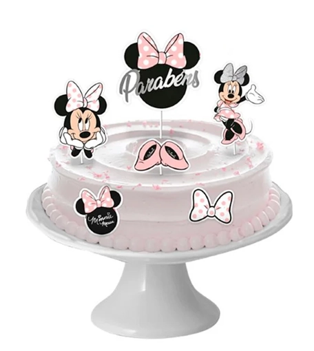 Decoracao De Bolo Minnie Moure Rosa C/6 Regin