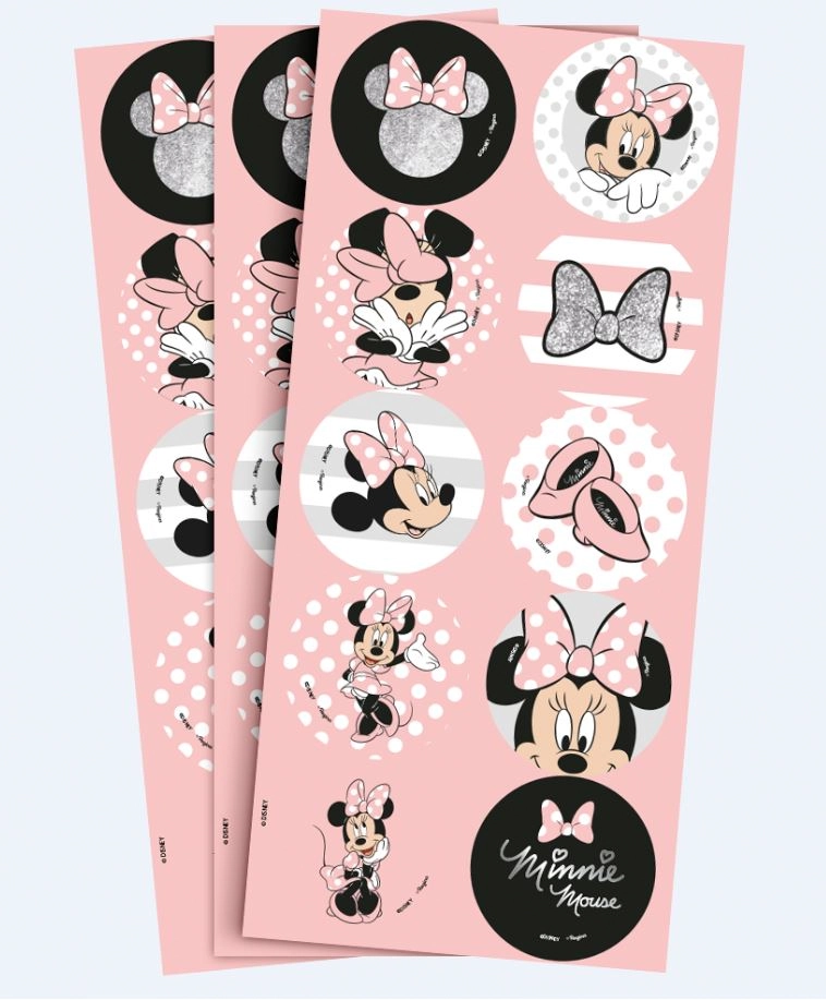 Adesivo Minnie Mouse Rosa Redondo C/30 Regina