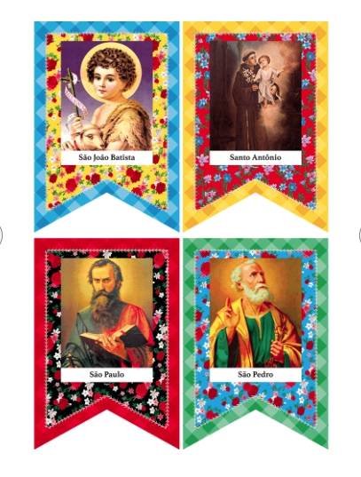 Faixa De Bandeirola Decorativa Santos Da Festa Junina/julina Regina 4un