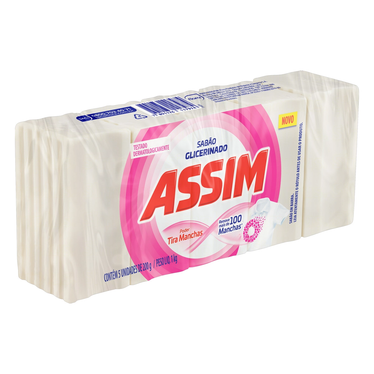 Sabão Barra Glicerinado Tira Manchas Assim Pacote 1kg 5 Unidades