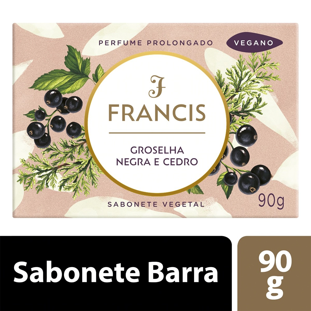 Sabonete Barra Vegetal Groselha Negra E Cedro Francis Caixa 90g