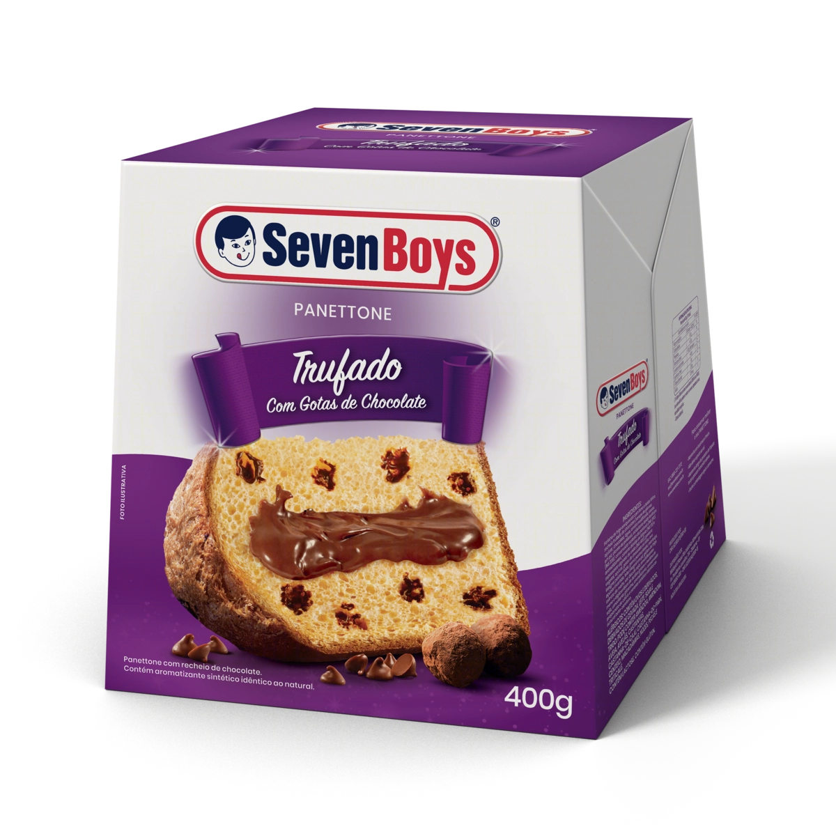 Panettone Com Gotas De Chocolate Recheio Trufado De Chocolate Seven Boys Caixa 400g