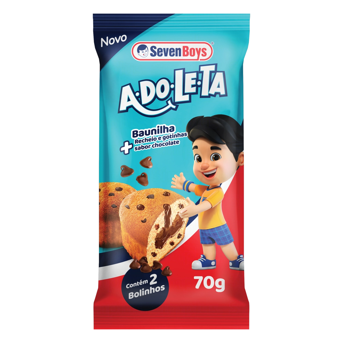 Bolinho Baunilha Com Gotas De Chocolate Recheio Chocolate Seven Boys Adoleta Pacote 35g 2 Unidades