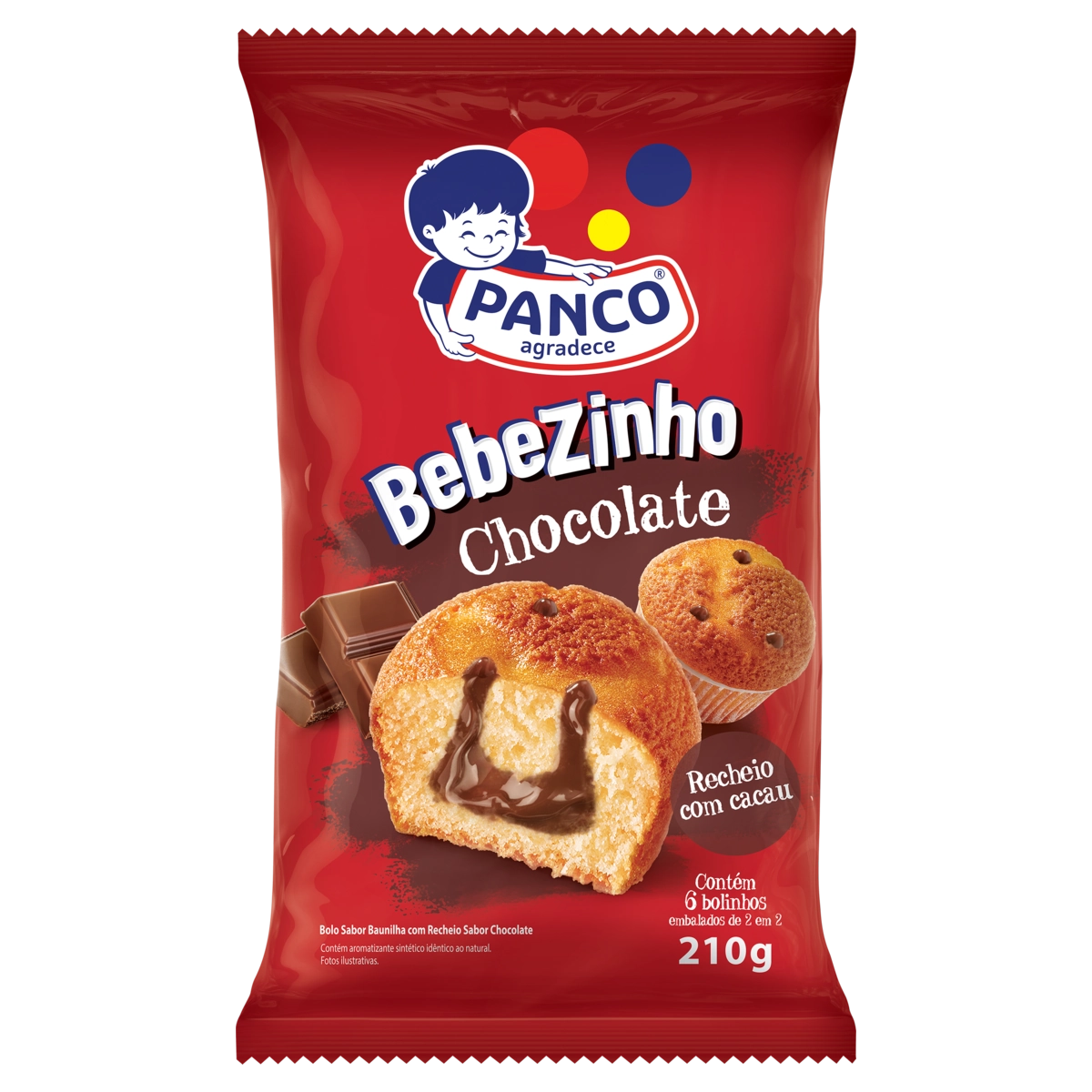 Bolo Baunilha Recheio Chocolate Panco Bebezinho Pacote 210g 6 Unidades