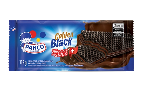 Biscoito Wafer Chocolate Recheio Chocolate Suíço Panco Golden Black Pacote 140g
