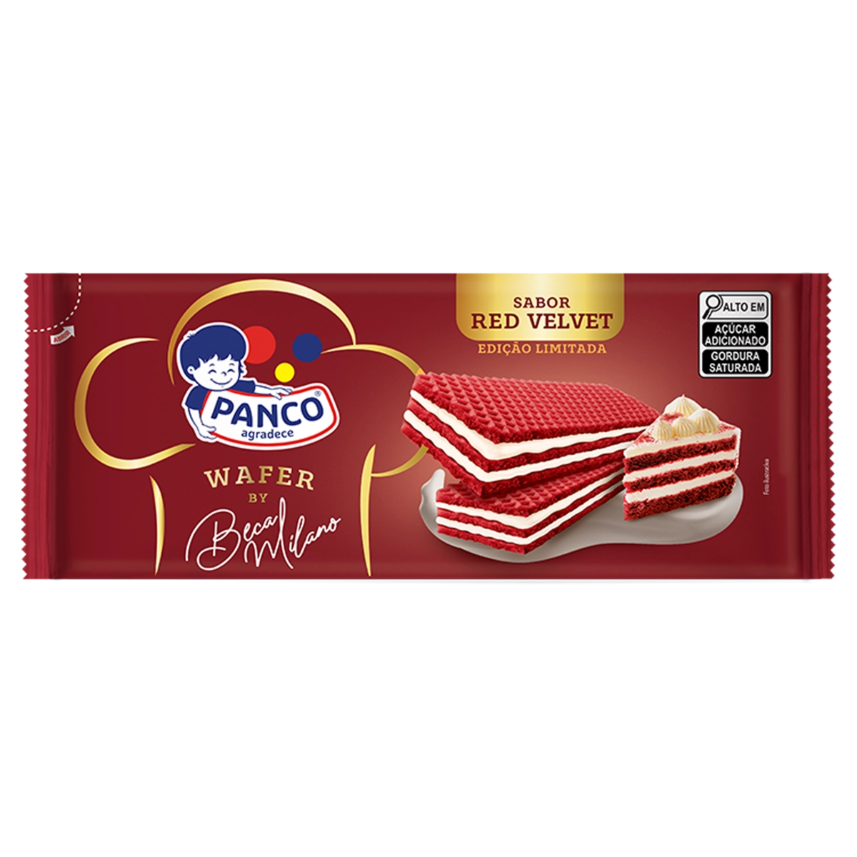 Biscoito Wafer Red Velvet Recheio Iogurte Panco Pacote 112g