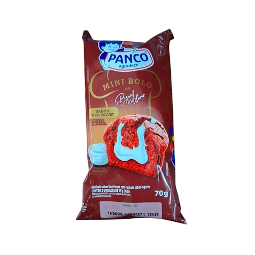 Minibolo Red Velvet Recheio Iogurte Panco Pacote 70g 2 Unidades