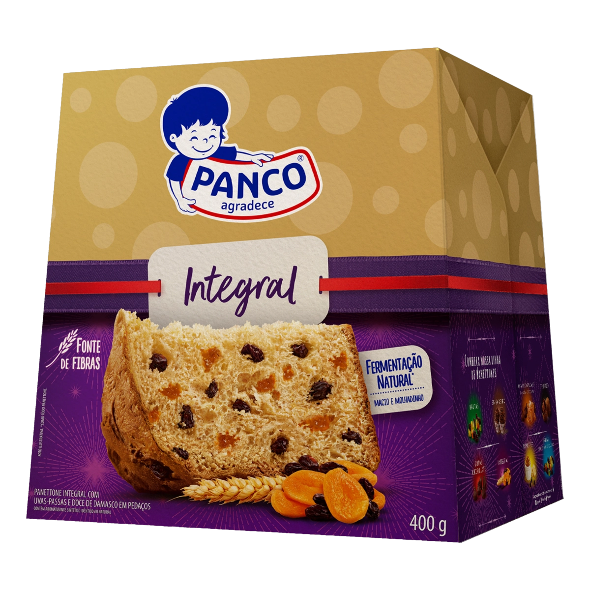 Panettone Com Uvas Passas E Doce De Damasco Integral Panco Caixa 400g