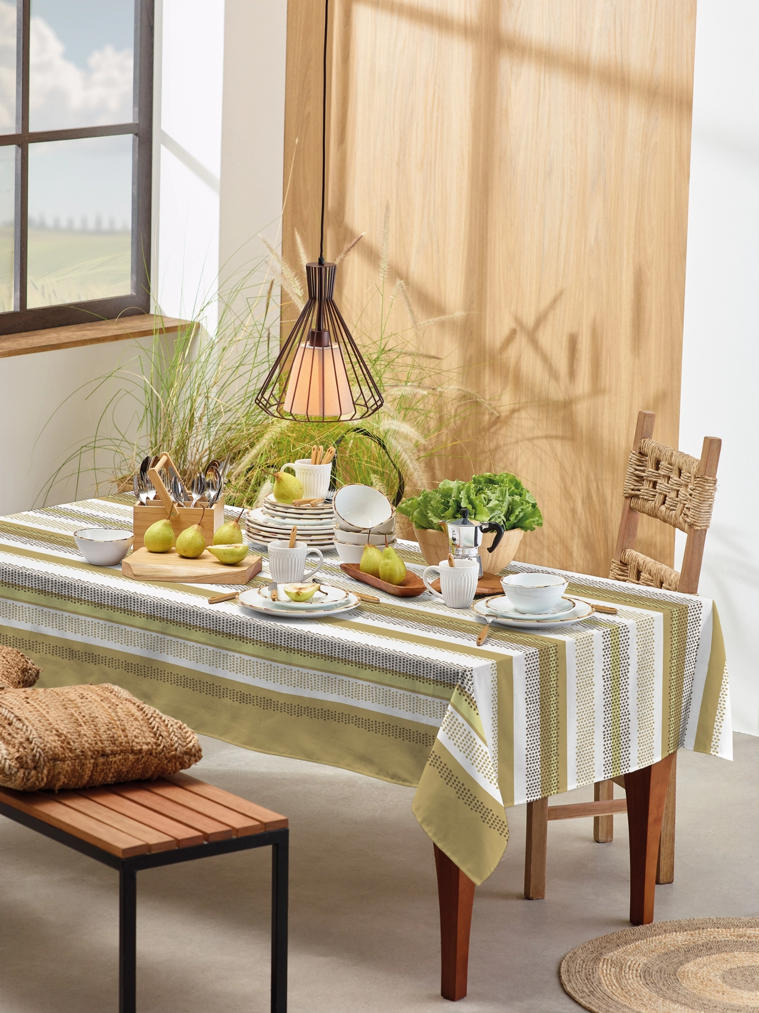 Toalha Mesa Basic 6 Lugares Listradinho 140x210cm 882200000043460 Teka
