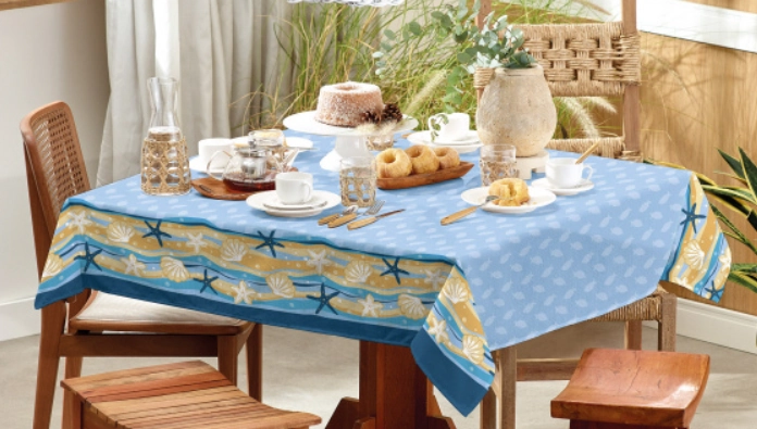 Toalha Mesa Basic 6 Lugares Fundo Mar 140x210cm 44960 Teka