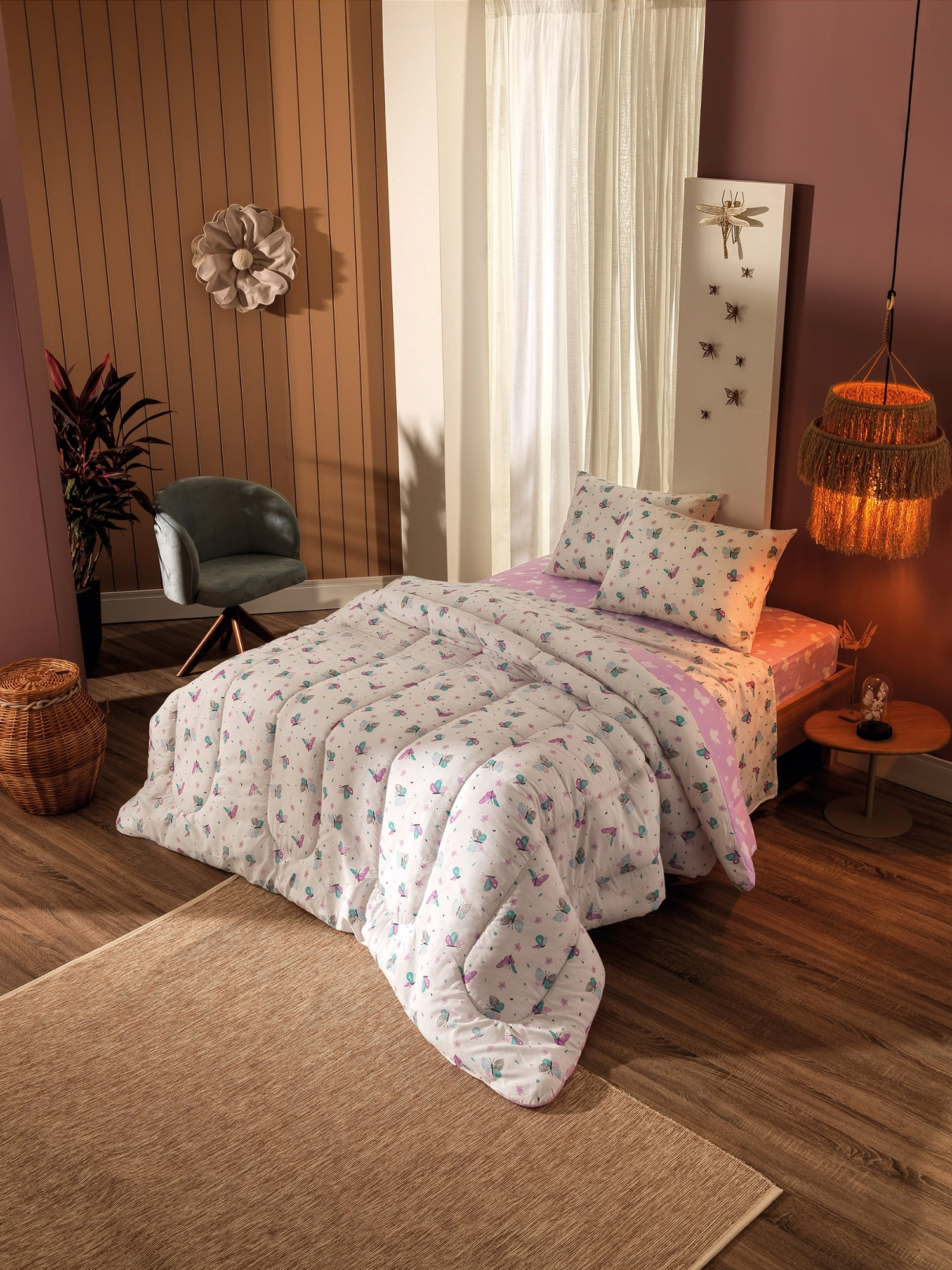 Kit Cama Kids Solteiro Algodao Borboletas 88x188cm 2pcs 98450 Teka