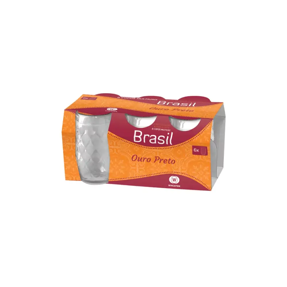 Conjunto Copo Vidro 320ml Wheaton Brasil Ouro Preto 6 Unidades