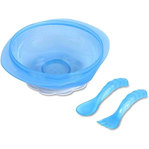 Kit Prato Bowl C/ventosa E Talher Baby Go Azul