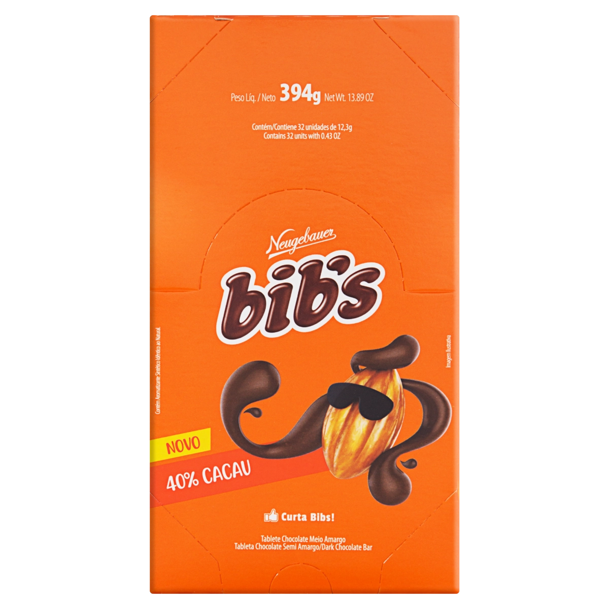 Chocolate Meio Amargo 40 Cacau Bibs Caixa 394g 32 Unidades