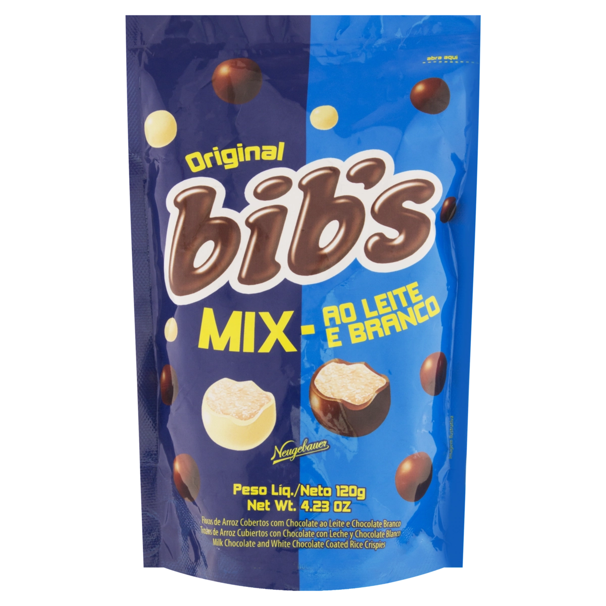 Flocos De Arroz Cobertos Com Chocolate Ao Leite E Branco Mix Bibs Sachê 120g