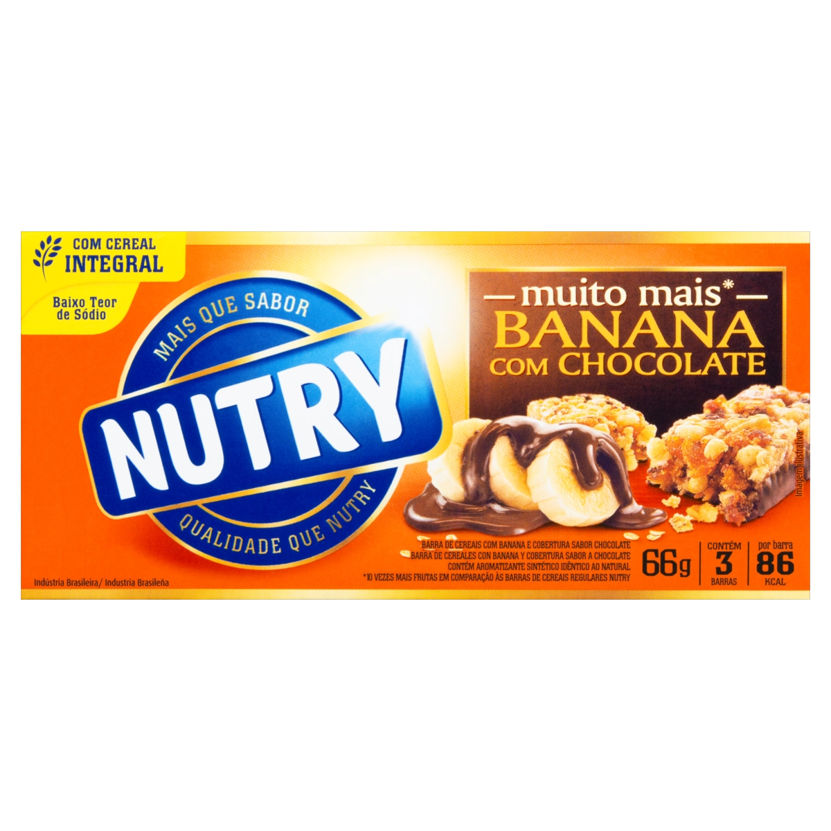 Pack Barra De Cereal Banana Cobertura Chocolate Nutry Caixa 66g 3 Unidades