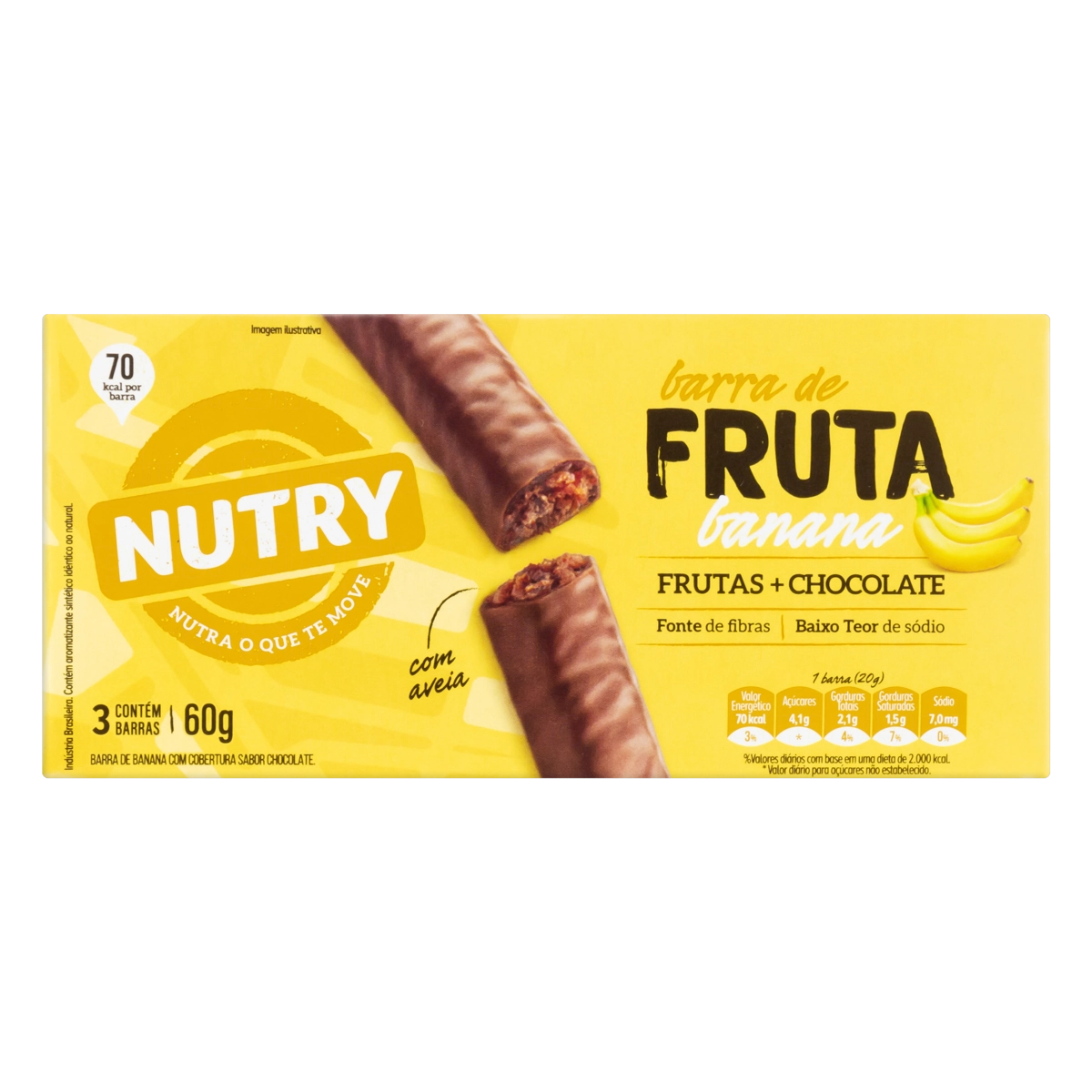 Pack Barra De Frutas Banana Cobertura Chocolate Nutry Caixa 60g 3 Unidades
