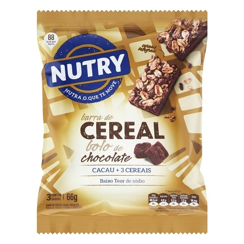 Pack Barra De Cereal Bolo De Chocolate Nutry Pacote 66g 3 Unidades