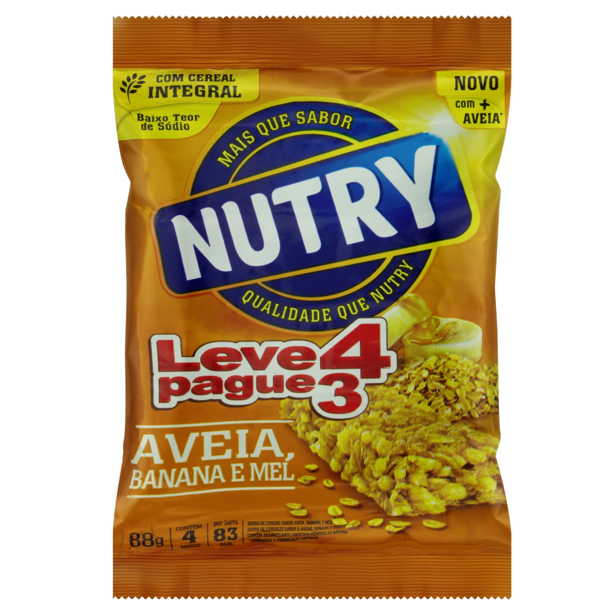 Pack Barra De Cereal Aveia, Banana E Mel Nutry Pacote 88g Leve 4 Pague 3 Unidades