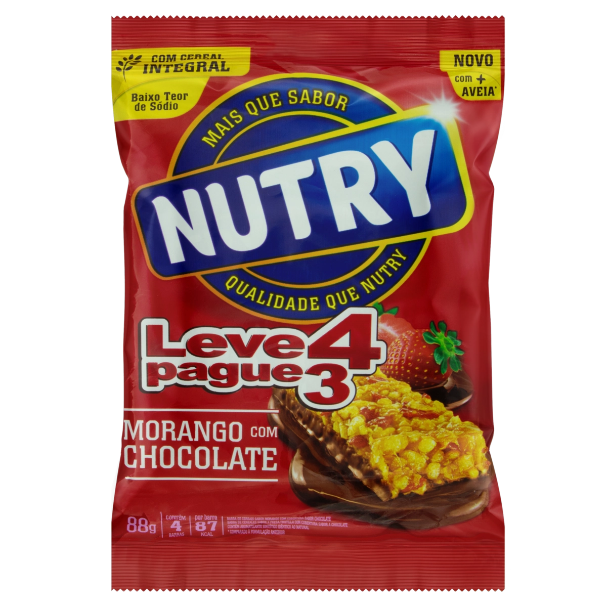 Pack Barra De Cereal Morango Com Chocolate Nutry Pacote 88g Leve 4 Pague 3 Unidades