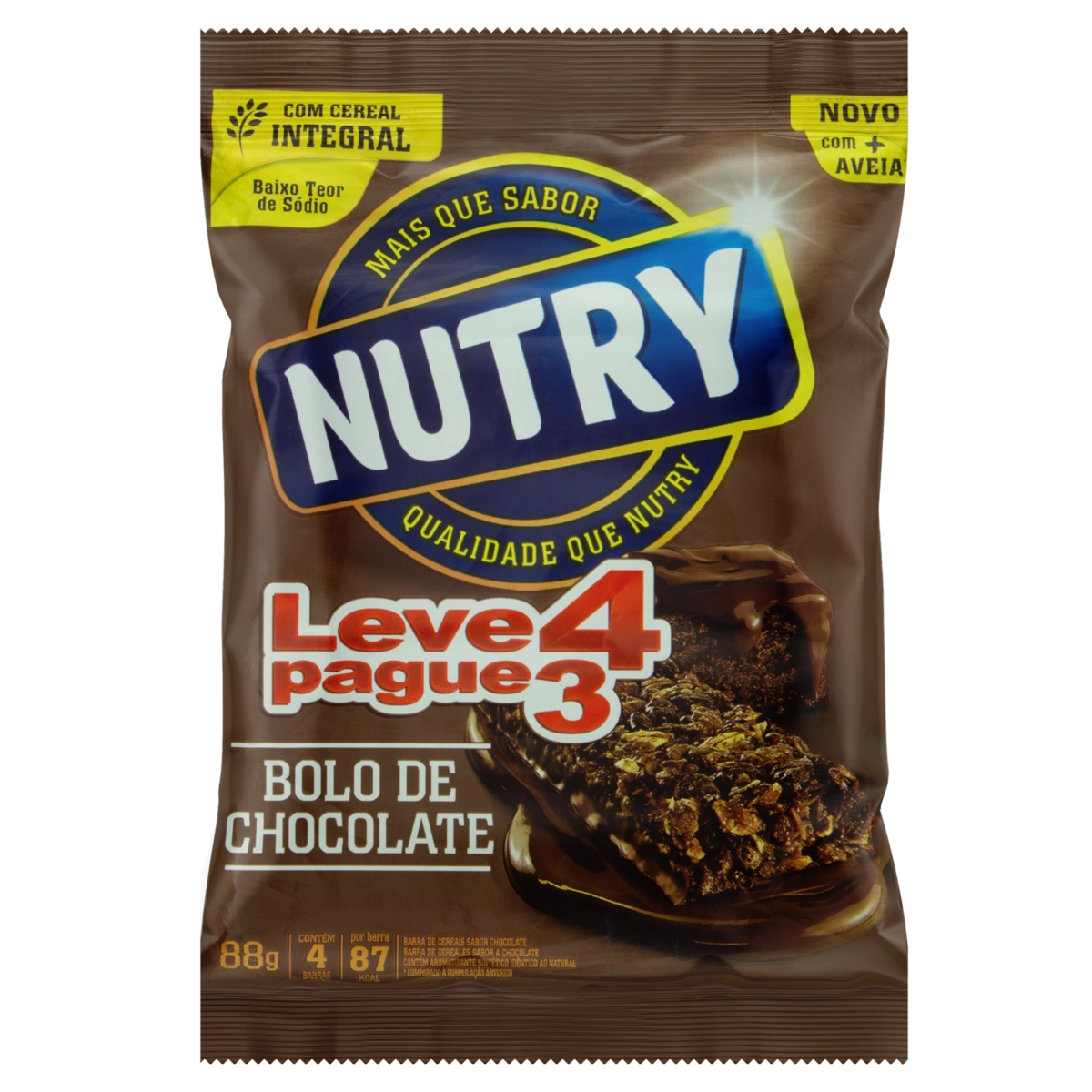 Pack Barra De Cereal Bolo De Chocolate Nutry Pacote 88g Leve 4 Pague 3 Unidades