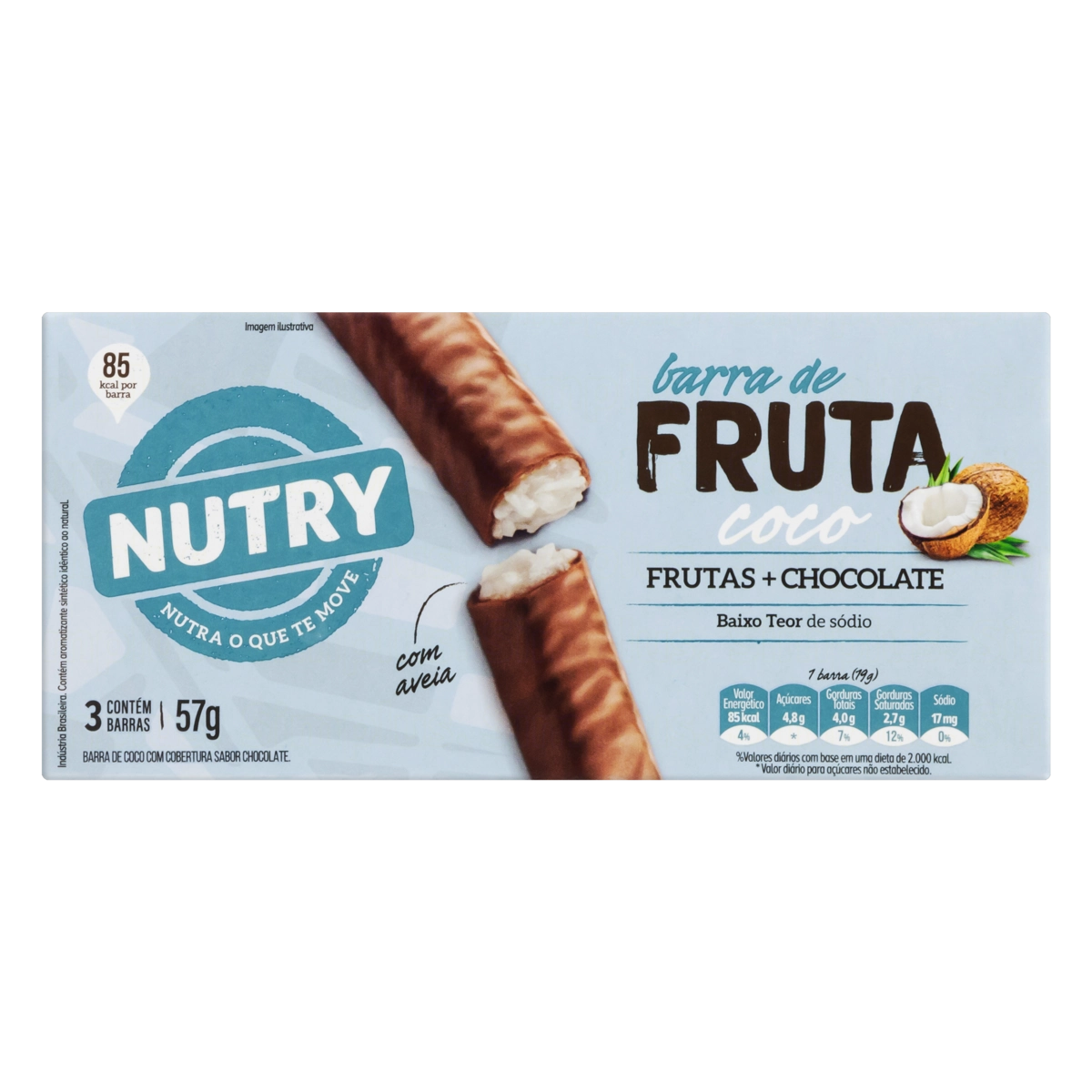Pack Barra De Frutas Coco Cobertura Chocolate Nutry Caixa 57g 3 Unidades