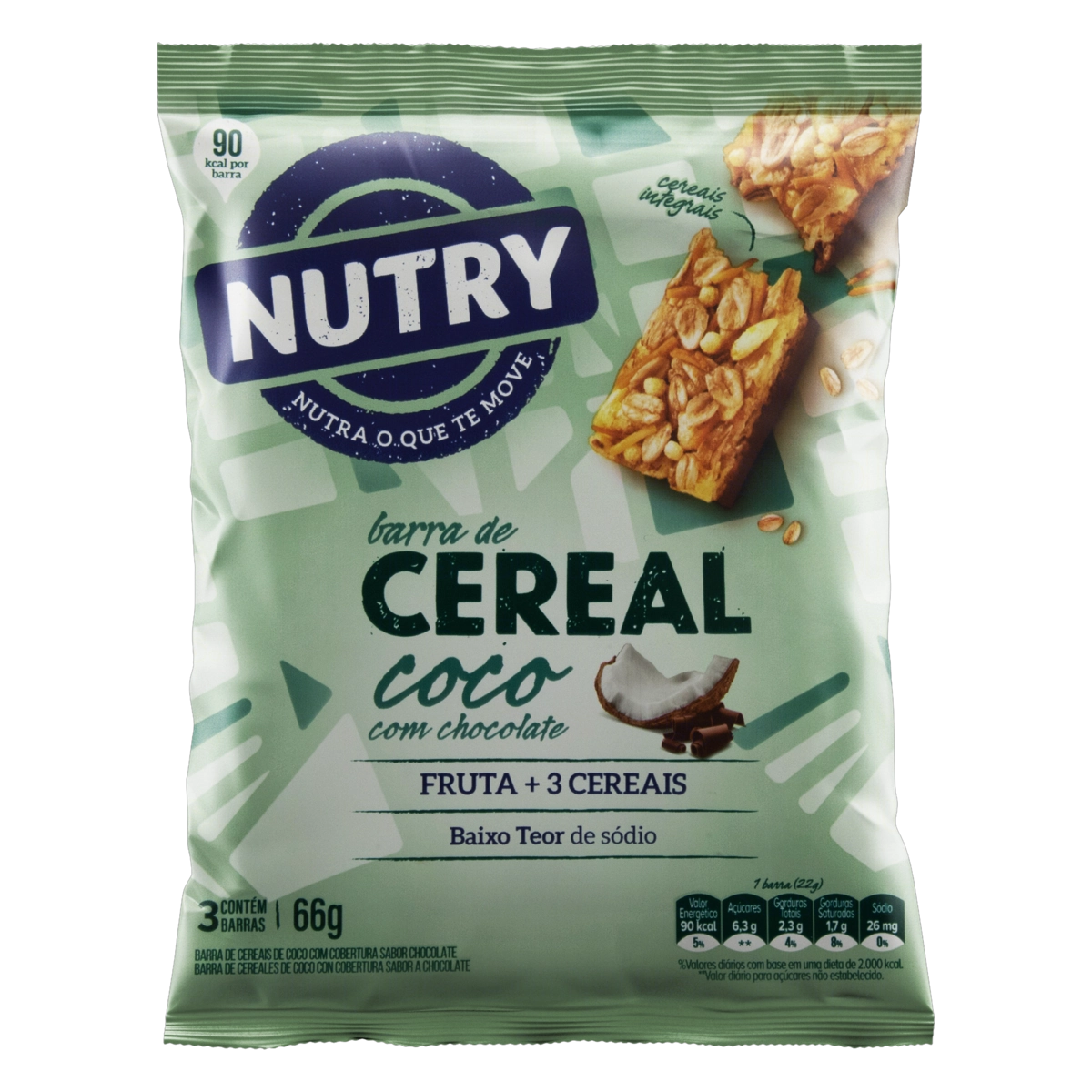 Pack Barra De Cereal Coco Cobertura Chocolate Nutry Pacote 66g 3 Unidades