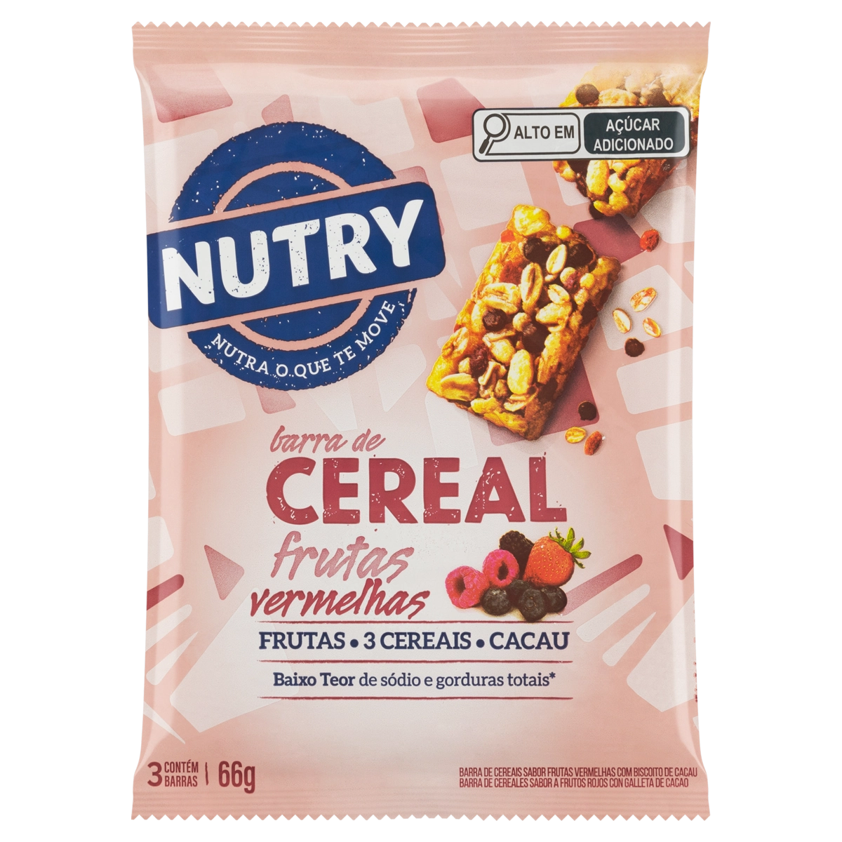 Pack Barra De Cereal Frutas Vermelhas Nutry Pacote 66g 3 Unidades