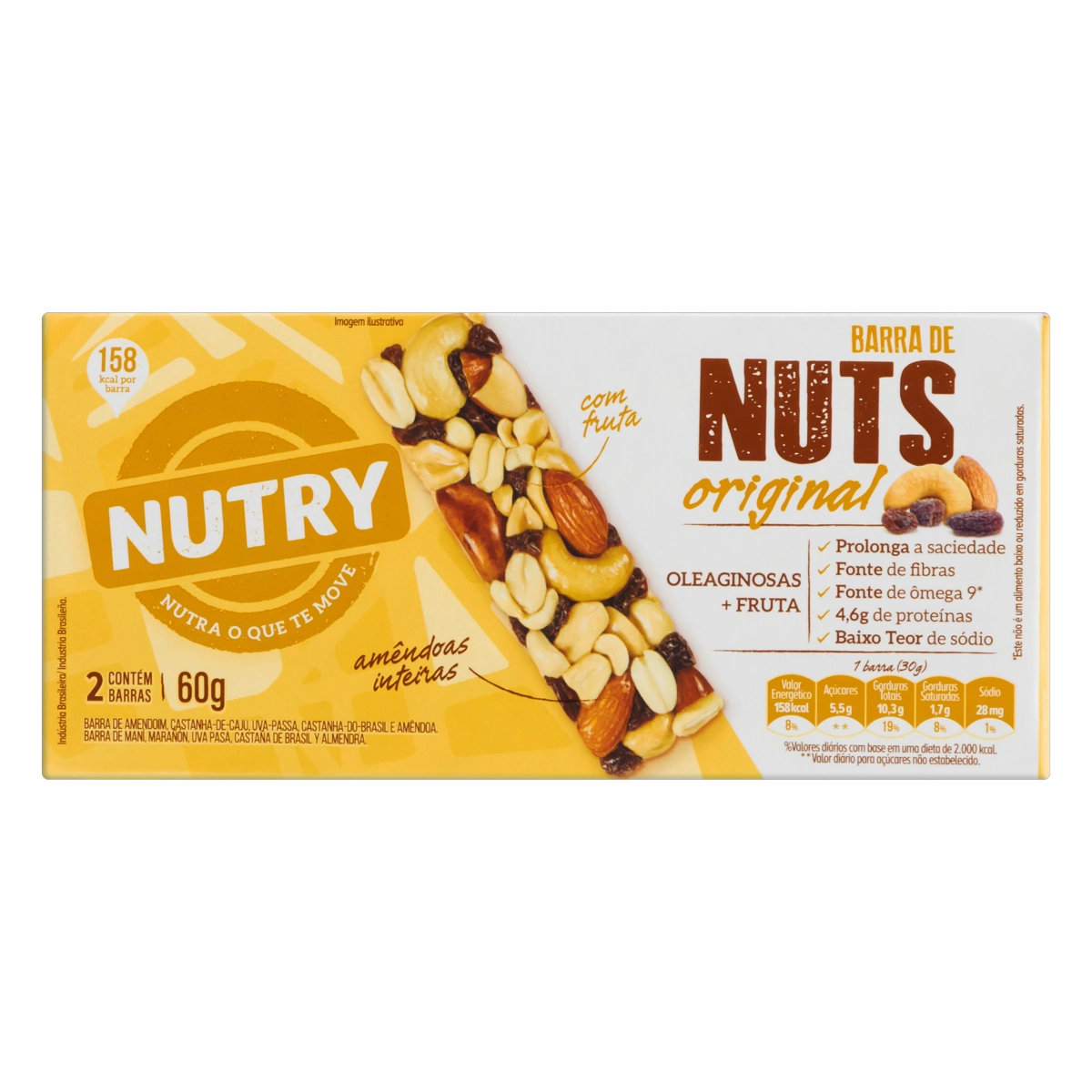 Pack Barra De Nuts Original Nutry Caixa 60g 2 Unidades