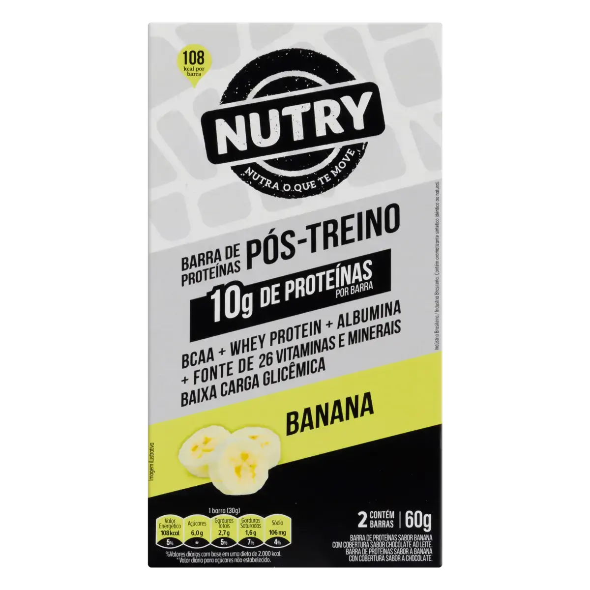 Pack Barra De Proteína Banana Cobertura Chocolate Ao Leite Nutry Pós Treino Caixa 60g 2 Unidades