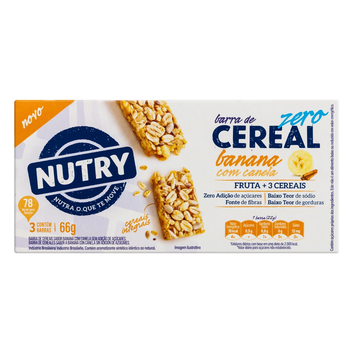 Pack Barra De Cereal Banana Com Canela Nutry Caixa 66g 3 Unidades
