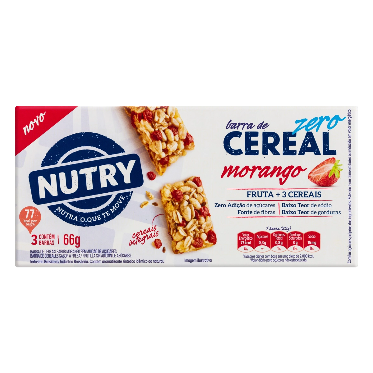Pack Barra De Cereal Morango Nutry Caixa 66g 3 Unidades