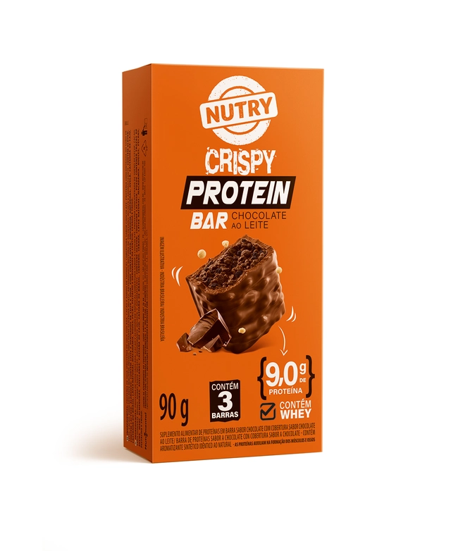 Pack Barra De Proteína Chocolate Cobertura Chocolate Ao Leite Nutry Crispy Protein Bar Caixa 90g 3 U