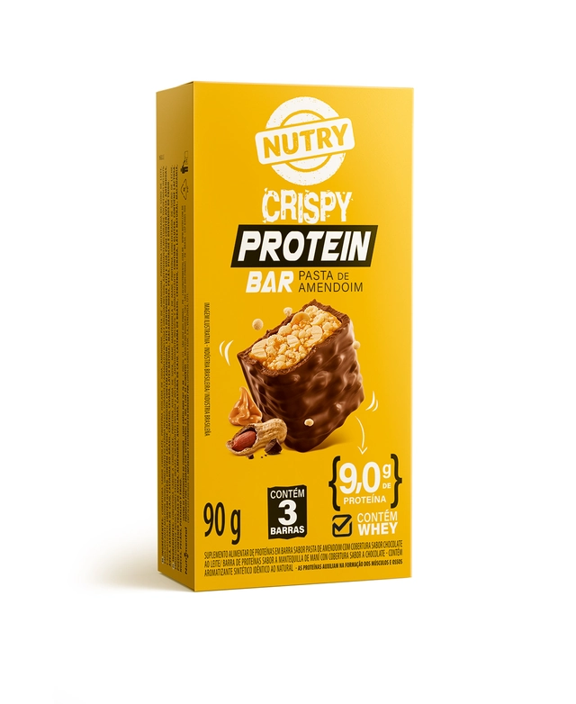 Pack Barra De Proteína Pasta De Amendoim Cobertura Chocolate Ao Leite Nutry Crispy Protein Bar Caixa