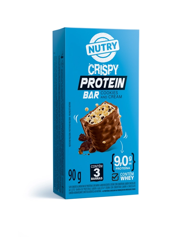 Pack Barra De Proteína Cookies And Cream Cobertura Chocolate Ao Leite Nutry Crispy Protein Bar Caixa