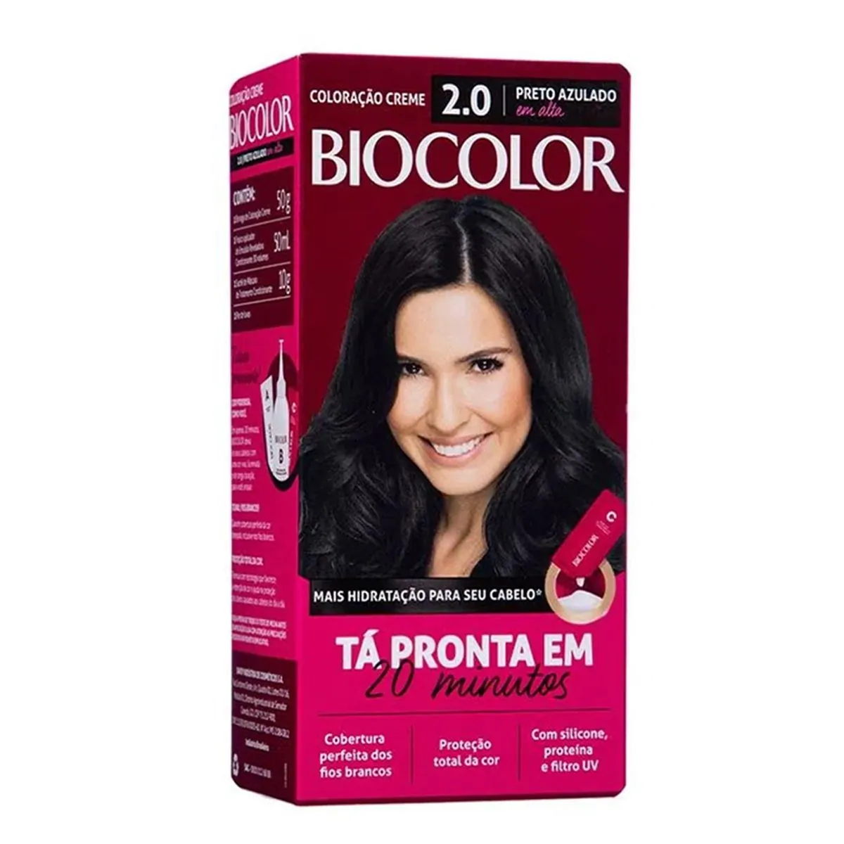Kit Coloração Creme 2.0 Preto Azulado Em Alta Biocolor Tá Pronta Em 20 Minutos