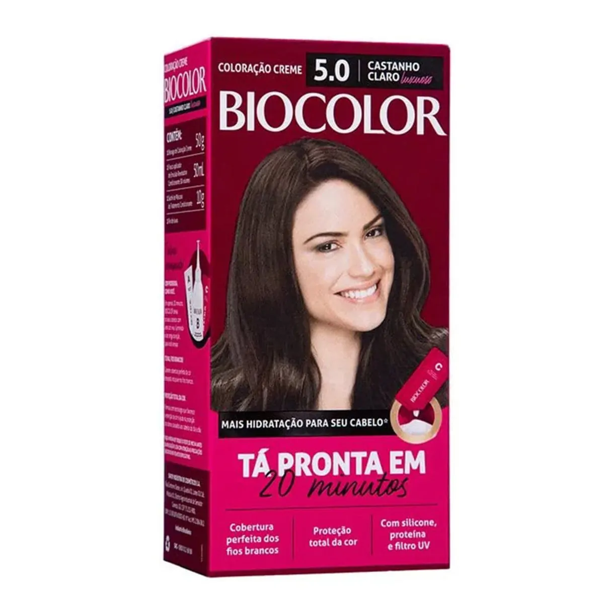 Kit Coloração Creme 5.0 Castanho Claro Luxuoso Biocolor Tá Pronta Em 20 Minutos