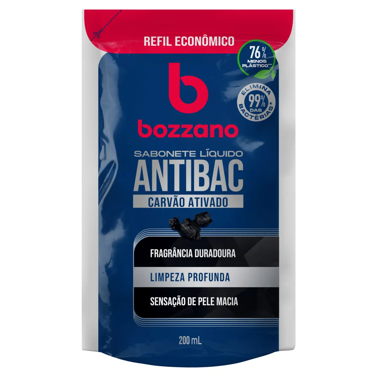 Sabonete Líquido Carvão Ativado Bozzano Antibac Sachê 200ml Refil Econômico