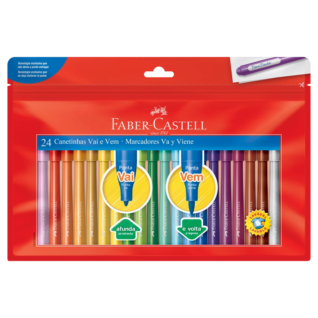 Caneta Hidr Vai E Vem 24 Cores Faber Castell