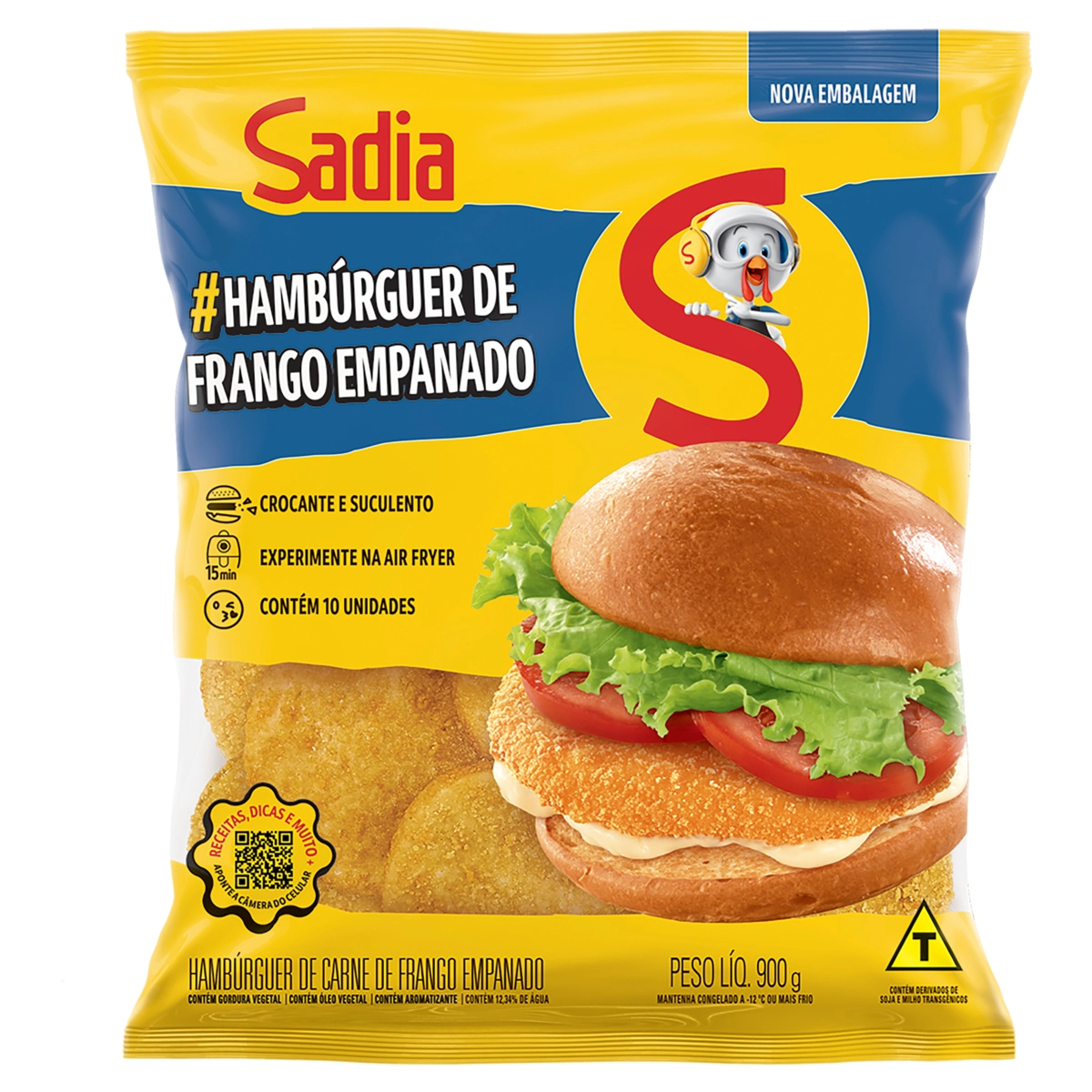 Hambúrguer De Frango Empanado Sadia Pacote 900g 10 Unidades
