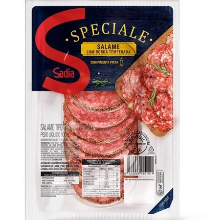 Salame Italiano Fatiado Com Borda Temperada Pimenta Preta Sadia Speciale 100g