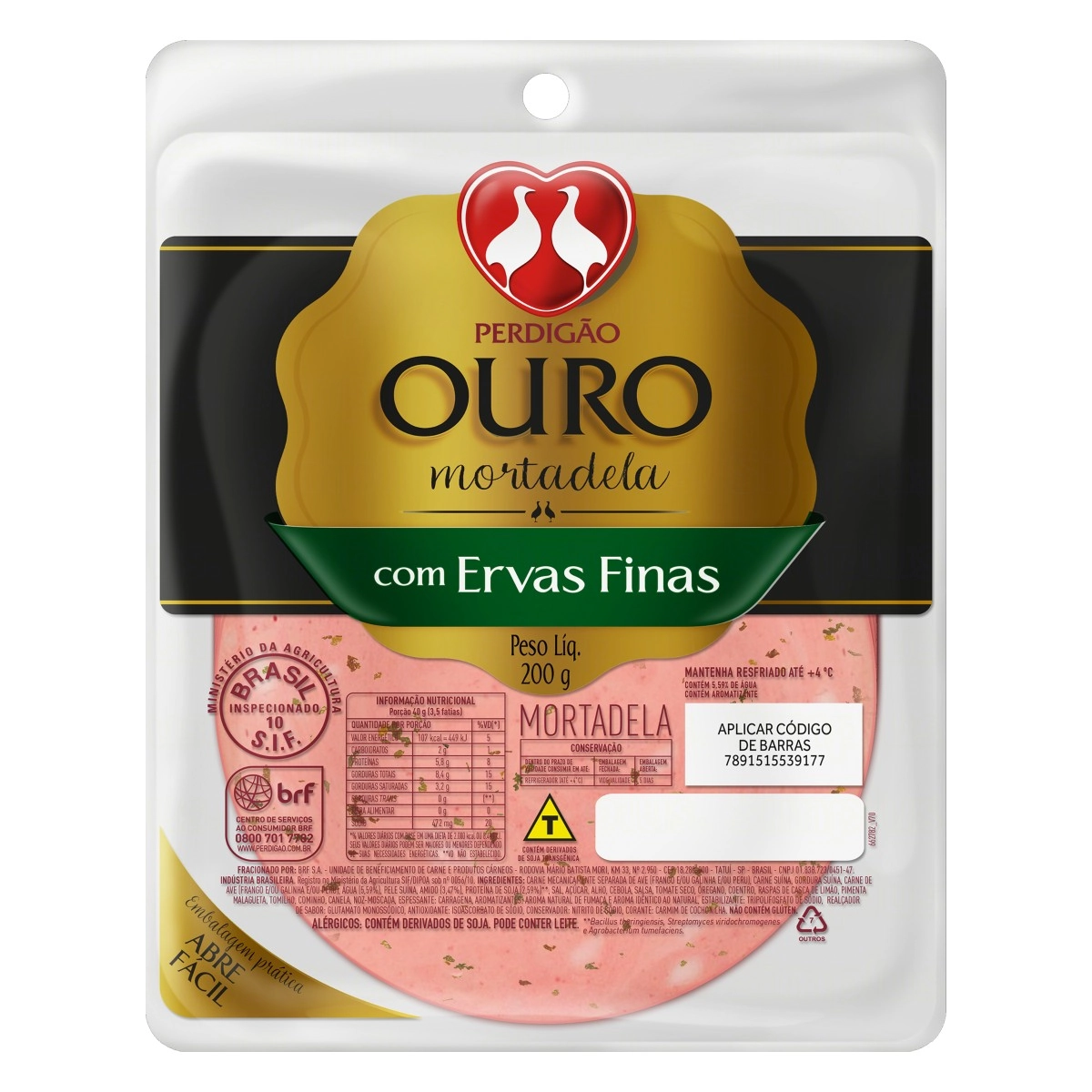 Mortadela Fatiada Com Ervas Finas Perdigão Ouro 200g