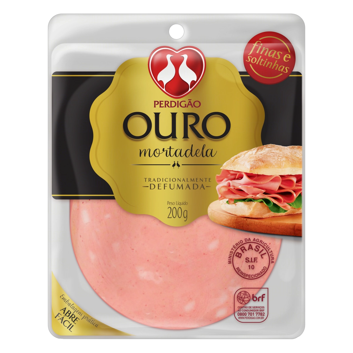 Mortadela Fatiada Defumada Perdigão Ouro 200g