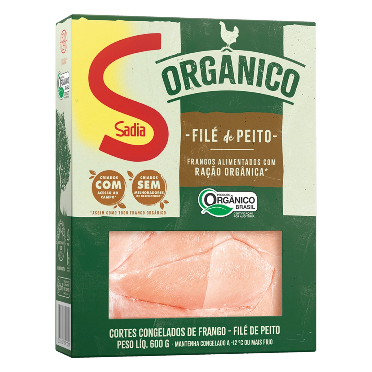 Filé De Peito De Frango Congelado Orgânico Sem Pele Sem Osso Sadia 600g