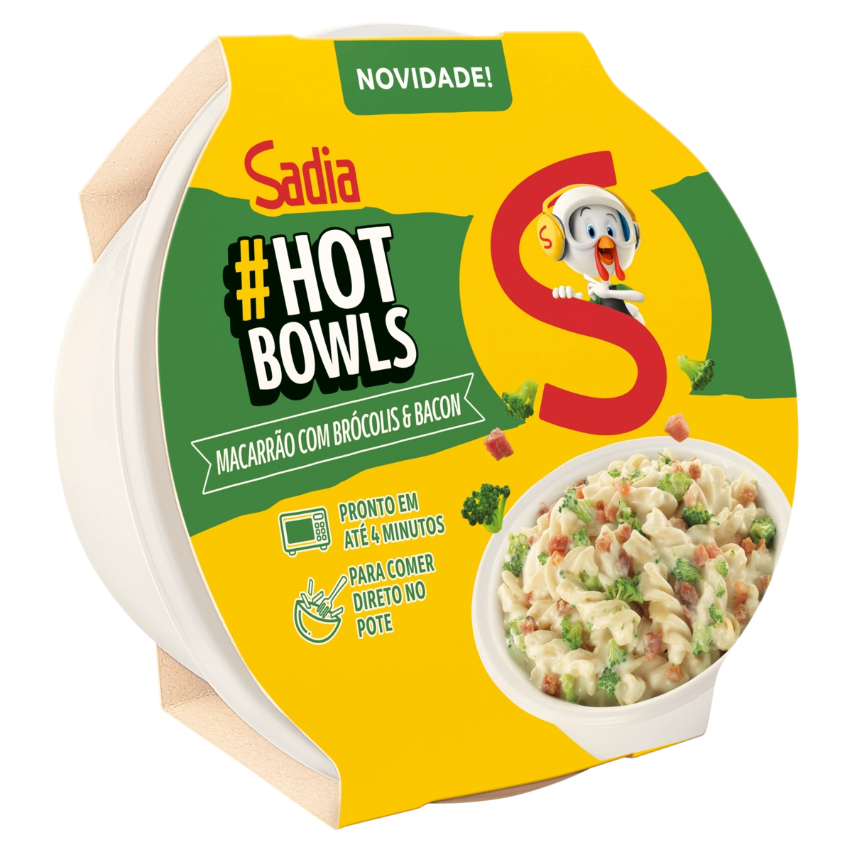 Macarrão Ao Molho Branco Com Queijo, Brócolis E Bacon Sadia Hot Bowls Pote 300g