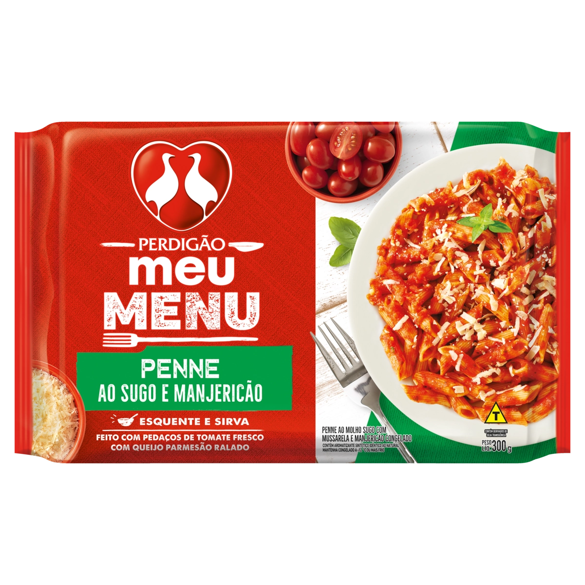 Penne Ao Molho Sugo E Manjericão Com Queijo Parmesão Ralado Perdigão Meu Menu Pacote 300g